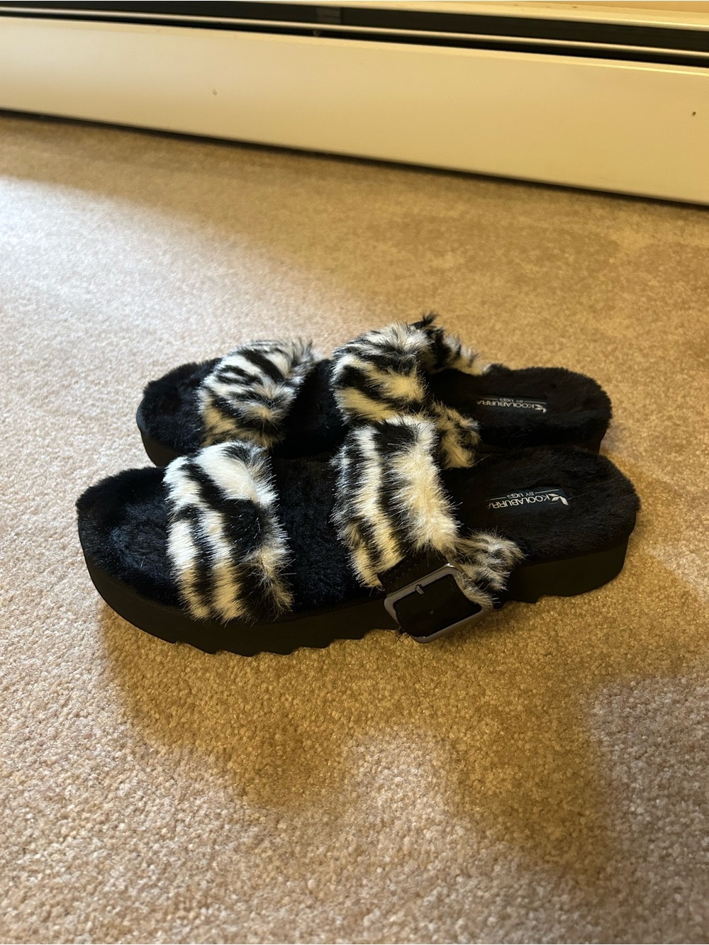 Koolaburra Zebra Faux Fur Slide Sandals - Black & White